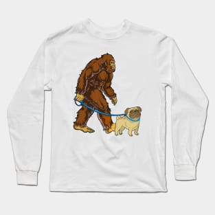 Funny Bigfoot Sasquatch Walking Pug Long Sleeve T-Shirt